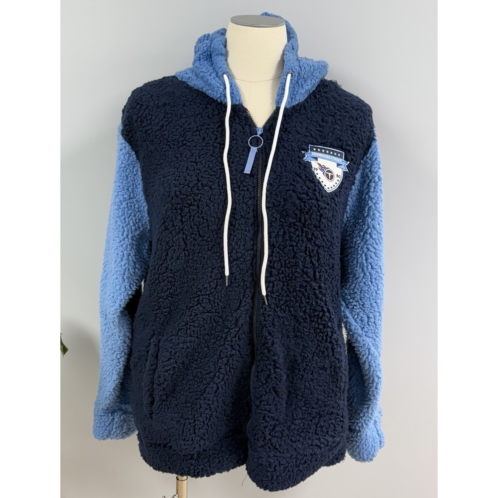 NWT Tennessee Titans Fuzzy Fleece Teddy Bear Jacket XL Hoodie Navy NFL Apparel